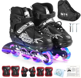 Verstelbare Inline Skates Met Verhelderend Wielen Schaatsen Outdoor Skates Voor Kinderen Jongens Meisjes Dames Inline Skates zwart / S
