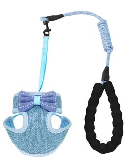 Verstelbare Kat Harness Leash Set Strikje Zachte Ademend Escape Proof Kat Harnas Vest Outdoor Wandelen Borstband Voor Honden katten blauw