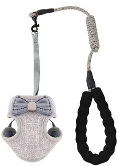 Verstelbare Kat Harness Leash Set Strikje Zachte Ademend Escape Proof Kat Harnas Vest Outdoor Wandelen Borstband Voor Honden katten grijs