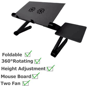 Verstelbare Laptop Stand Houder 360 ° Roterende Suporte Notebook Ergonomische Draagbare Laptop Stand Voor Bed Bureau Vloer Lapdesk zwart met Fan