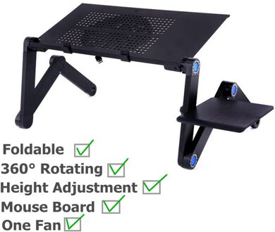 Verstelbare Laptop Stand Houder 360 ° Roterende Suporte Notebook Ergonomische Draagbare Laptop Stand Voor Bed Bureau Vloer Lapdesk zwart met groot Fan