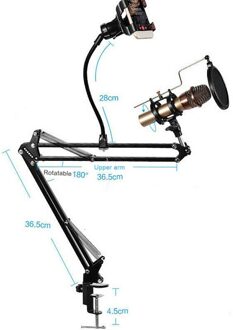 Verstelbare Microfoon Stand Met Mic -Pop Filter, Houder Shock Mount Suspension Scissor Arm Stand Voor Universele Mobiele Telefoon