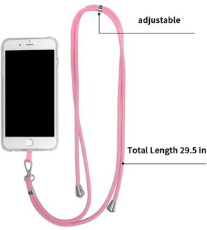 Verstelbare Mobiele Telefoon Lanyard, Afneembare Neck Strap, Security Anker, Mobiele Telefoon Accessoires Roze