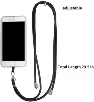 Verstelbare Mobiele Telefoon Lanyard, Afneembare Neck Strap, Security Anker, Mobiele Telefoon Accessoires zwart