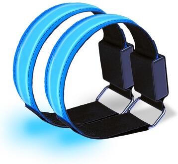 Verstelbare Polsband Knipperende Strips Reflecterende Led Armband Enkel Glow Armband Veiligheid Licht Voor Nacht Joggen Wandelen Fietsen blauw 2 stk