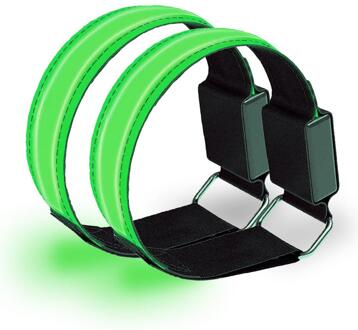 Verstelbare Polsband Knipperende Strips Reflecterende Led Armband Enkel Glow Armband Veiligheid Licht Voor Nacht Joggen Wandelen Fietsen groen 2 stk
