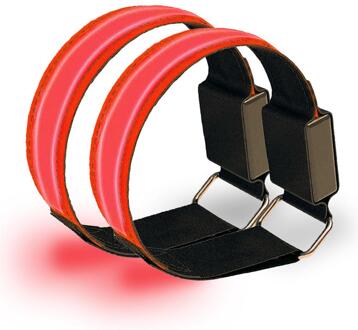 Verstelbare Polsband Knipperende Strips Reflecterende Led Armband Enkel Glow Armband Veiligheid Licht Voor Nacht Joggen Wandelen Fietsen rood 2 stk