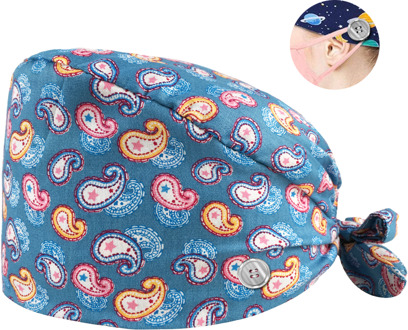 Verstelbare Print Scrub Hoed Stofdicht Cap Katoen Verpleegkundige Cap Bandage Mannen Vrouwen Chirurgische Hoed Cap Gorro Quirurgico 12123