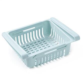 Verstelbare Rekbaar Keuken Koelkast Organisator Verse Spacer Laag Opbergrek Lade Mand Pull-Out Lades blauw