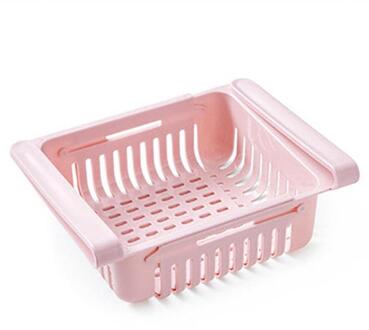 Verstelbare Rekbaar Keuken Koelkast Organisator Verse Spacer Laag Opbergrek Lade Mand Pull-Out Lades roze