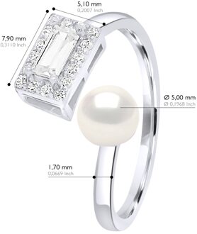 Verstelbare Ring Cubic Zirconia - Echte Gekweekte Zoetwaterparel Knop 5-6 mm Wit - One Size