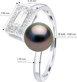 Verstelbare ring Cubic Zirconia - Echte Teelt Tahiti Parels Rond 8-9 mm Zwart - One Size