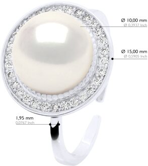 Verstelbare ring Omgeving in Cubic Zirconia - Echtheid Gekweekte Zoetwaterparel Knop 10-11 mm Wit - One Size