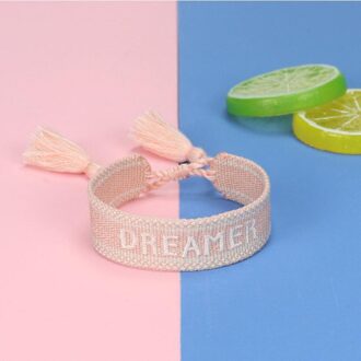 Verstelbare Stof Gevlochten Armband-Borduren Touw Kwastje Vriendschap Armbanden, Vintage Bohemen Handgemaakte Sieraden, Voor Vrouwen roze