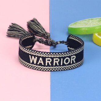 Verstelbare Stof Gevlochten Armband-Borduren Touw Kwastje Vriendschap Armbanden, Vintage Bohemen Handgemaakte Sieraden, Voor Vrouwen wit zwart