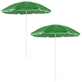 Verstelbare strand/tuin parasol - 2x - groen - dia 150 cm - Zonbescherming - Voordelige parasols