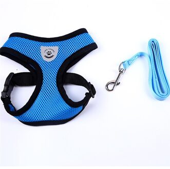 Verstelbare Zachte Ademend Hond Harnas Nylon Mesh Vest Harnas Voor Honden Puppy Kraag Kat Hond Borstband Leash Accessoires blauw / S