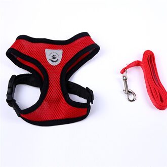 Verstelbare Zachte Ademend Hond Harnas Nylon Mesh Vest Harnas Voor Honden Puppy Kraag Kat Hond Borstband Leash Accessoires rood / S