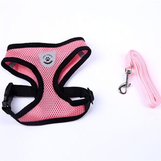 Verstelbare Zachte Ademend Hond Harnas Nylon Mesh Vest Harnas Voor Honden Puppy Kraag Kat Hond Borstband Leash Accessoires roze / S