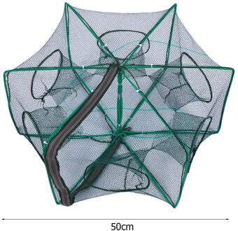 Versterkt 6-16 Gaten Automatische Visnet Garnalen Kooi Opvouwbare Crab Fish Trap Cast Netto Cast Vouwen Vissen Netwerk 6 Sides 6 Holes 50cm