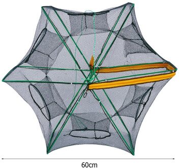 Versterkt 6-16 Gaten Automatische Visnet Garnalen Kooi Opvouwbare Crab Fish Trap Cast Netto Cast Vouwen Vissen Netwerk 6 Sides 6 Holes 60cm