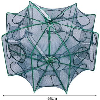 Versterkt 6-16 Gaten Automatische Visnet Garnalen Kooi Opvouwbare Crab Fish Trap Cast Netto Cast Vouwen Vissen Netwerk 8 Sides 16 Hole 65cm