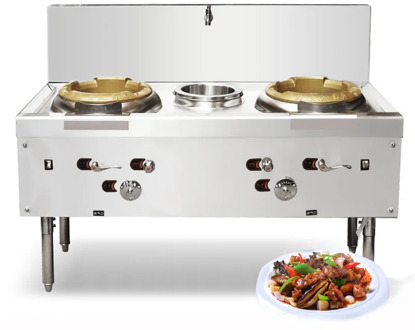Vertical Gas Commercial 2 cooktop wok Burner Stove Cooking Range Multifunction Cooker with fan