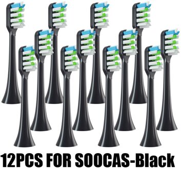 Vervangende Opzetborstels Voor Soocas X3/X3U/X5 Elektrische Tandenborstel Nozzle Heads Vervangen Smart Eschikt Borstelkop 12zwart