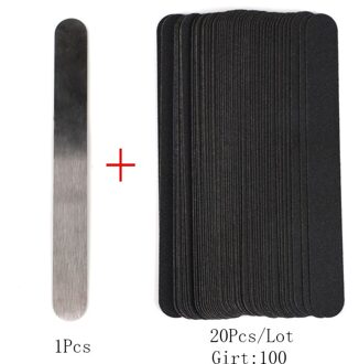 Vervanging Nagelvijl 20 Stks/set Zwart Verwijderbare Schuurpapier Pads Met Metalen Handvat Straight Nail Art Files Manicure Salon Gereedschap 100 Grit