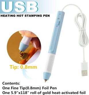 Verwarmde Goudfolie Pen 0.8/1.5Mm Tips Voor Card Making Decoratie Album Pen Slanke Handvat Usb Aangedreven Gebruik op Papier Lederen Plastic 0.8mm tip