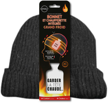 Verwarmde wintermuts - warmte-element - zwart - fleece - beanie volwassenen - One size