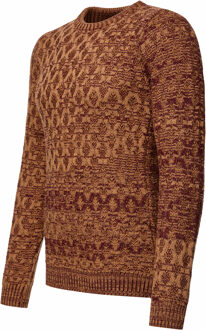 Verweerde ruitpatroon trui met ronde hals - maat 2XL Camel