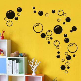 Verwijderbare Bellen Muurstickers Voor Badkamer Waterdichte Glas Stickers Raamstickers Voor Kinderkamer Keuken DIY Decal Sticker zwart