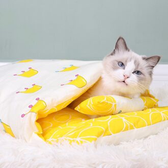 Verwijderbare Hond Kat Bed Slaapzak Winter Warm Huisdier Mooie Opvouwbare Kennel Nest Hond Huis Kat Mat Kitten Bedden geel / L