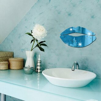 Verwijderbare Lippen Kus Crystal Acryl Spiegel Decoratieve Sticker 3D Diy Sticker Wall Decor Home Decor Douche Badkamer blauw