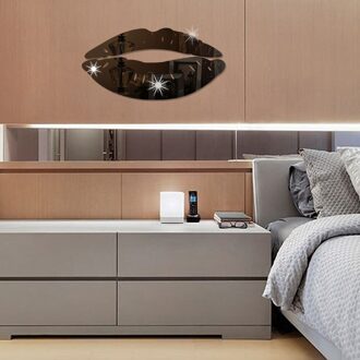 Verwijderbare Lippen Kus Crystal Acryl Spiegel Decoratieve Sticker 3D Diy Sticker Wall Decor Home Decor Douche Badkamer zwart