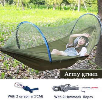 Verwijderbare Outdoor Camping Hangmat Met Klamboe 1-2 Persoon Parachute Tuin Swing Opknoping Stoel Dubbele Slapen Bed Draagbare 260x140 leger groen