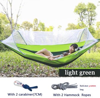Verwijderbare Outdoor Camping Hangmat Met Klamboe 1-2 Persoon Parachute Tuin Swing Opknoping Stoel Dubbele Slapen Bed Draagbare 260x140 licht groen