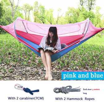 Verwijderbare Outdoor Camping Hangmat Met Klamboe 1-2 Persoon Parachute Tuin Swing Opknoping Stoel Dubbele Slapen Bed Draagbare 260x140pink en blauw