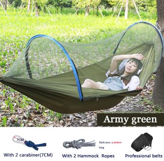 Verwijderbare Outdoor Camping Hangmat Met Klamboe 1-2 Persoon Parachute Tuin Swing Opknoping Stoel Dubbele Slapen Bed Draagbare leger belt