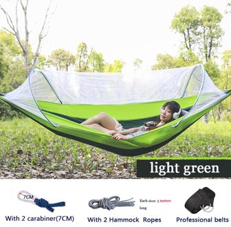 Verwijderbare Outdoor Camping Hangmat Met Klamboe 1-2 Persoon Parachute Tuin Swing Opknoping Stoel Dubbele Slapen Bed Draagbare licht groen belt