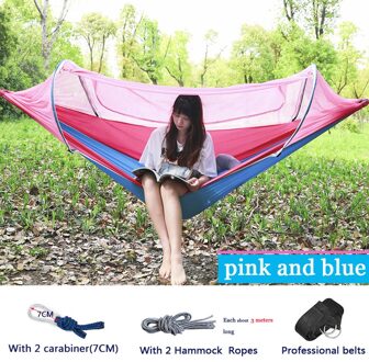 Verwijderbare Outdoor Camping Hangmat Met Klamboe 1-2 Persoon Parachute Tuin Swing Opknoping Stoel Dubbele Slapen Bed Draagbare roze en blauw belt