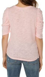 Verzameld slubgebreid T-shirt met korte mouwen Peony Roze