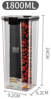Verzegelde Tank Keuken Graan Opbergdoos Vierkante Transparant Voedsel Bus Snack Houden Verse Clear Jar Container Flessen 1800ML