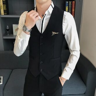 Vest Man Business Mode Mannen Vest Zwart Slim Fit Klassieke Formele Pak Vest Mannen Koream Stijl Solid Sleevess Vesten jurk aziatisch L(55-60kg)