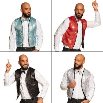 Vest + Vlinderdas Shiny Rood - Zalm, Zwart, Blauw, Zilver - Grijs