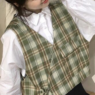 Vest Vrouwen Onregelmatige V-hals Tailleband Loose Tie Vest Top Femme Veste VT004 groen vest