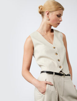 VESTEN Dames Blazer Gilet V-hals Mouwloos Beige