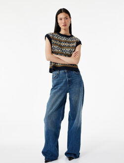 VESTEN Etnisch Gebreide Mouwloze Sweater Ronde Hals Navy