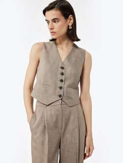 VESTEN Mouwloze V-hals Blazer Yelek met Knoopsluiting Camel